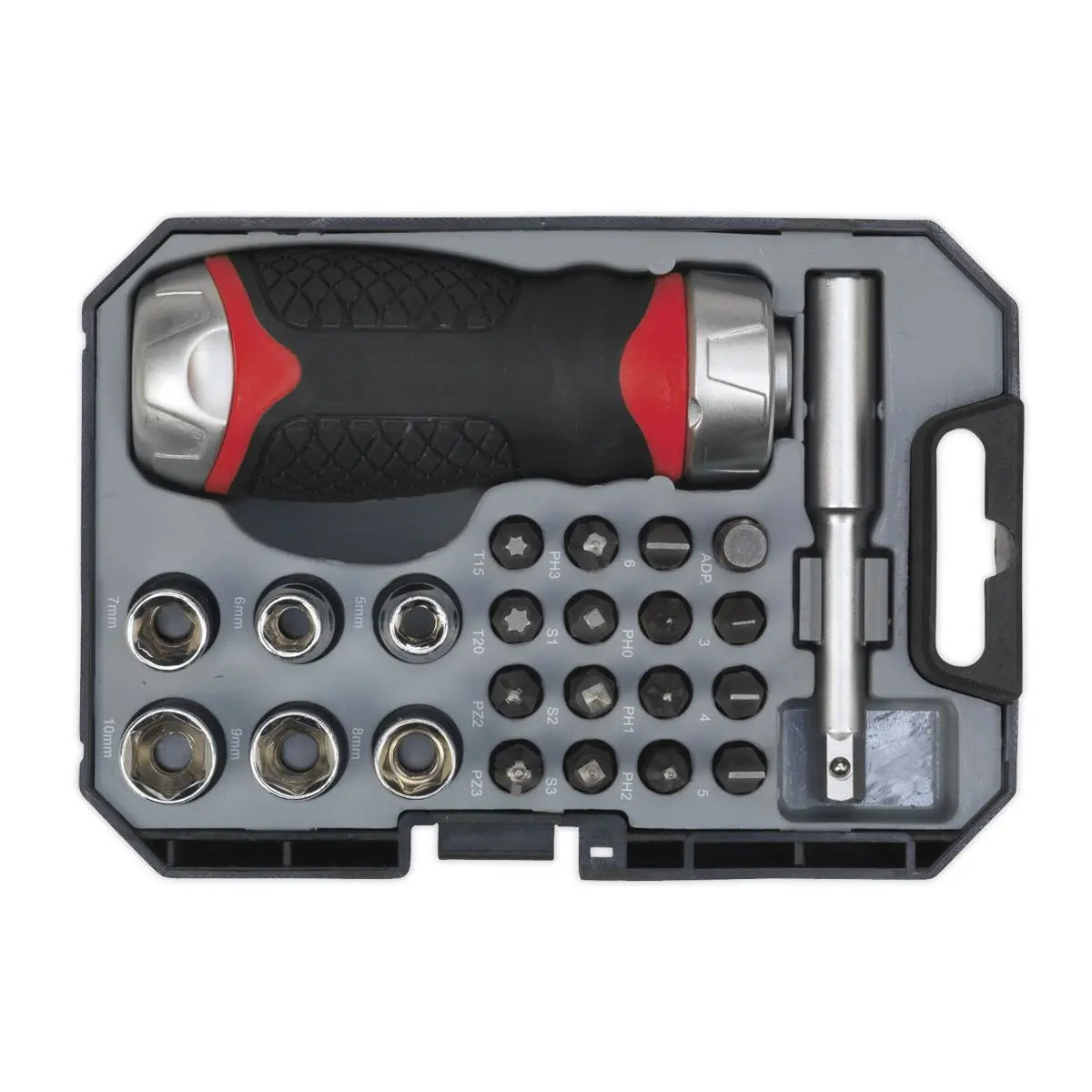 Sealey Premier 24 Piece Fine Tooth Stubby Ratchet Screwdriver & Accessory Set 