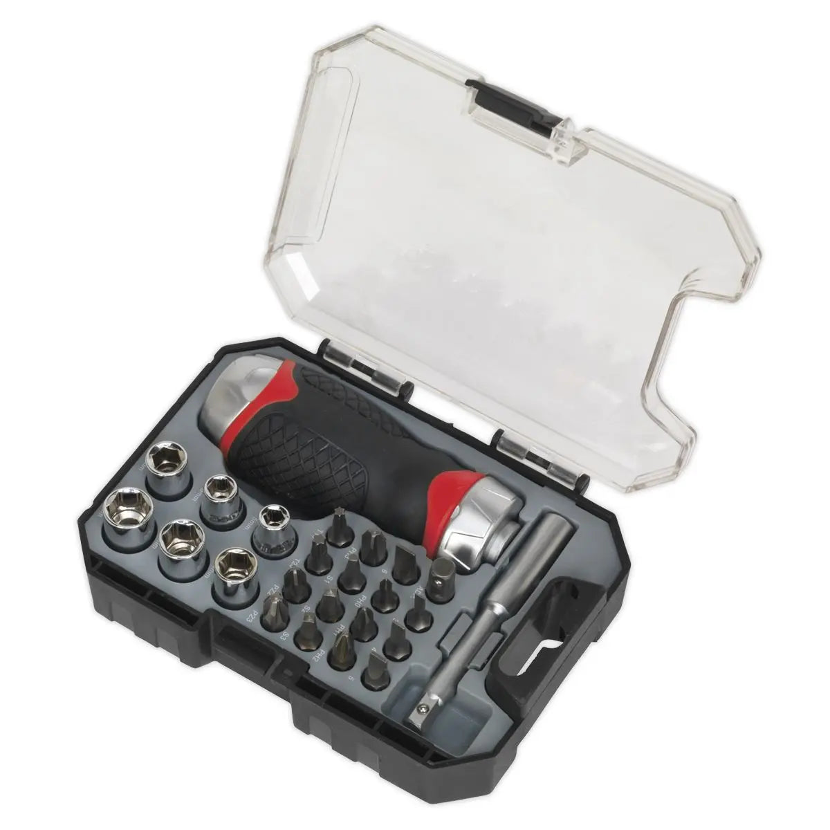 Sealey Premier 24 Piece Fine Tooth Stubby Ratchet Screwdriver & Accessory Set 