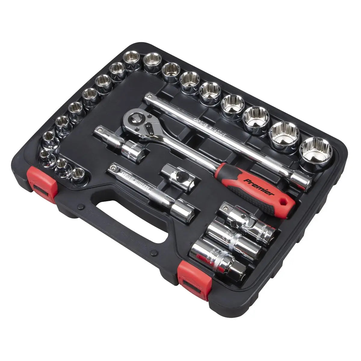Sealey Premier 26 Piece 1/2" Drive Lock On Socket Set 8-32mm Ratchet Handle 