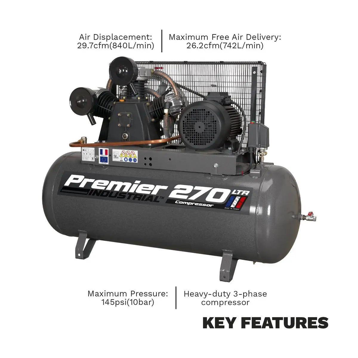 Sealey Premier 270L Belt Drive Air Compressor 7.5hp 3ph 