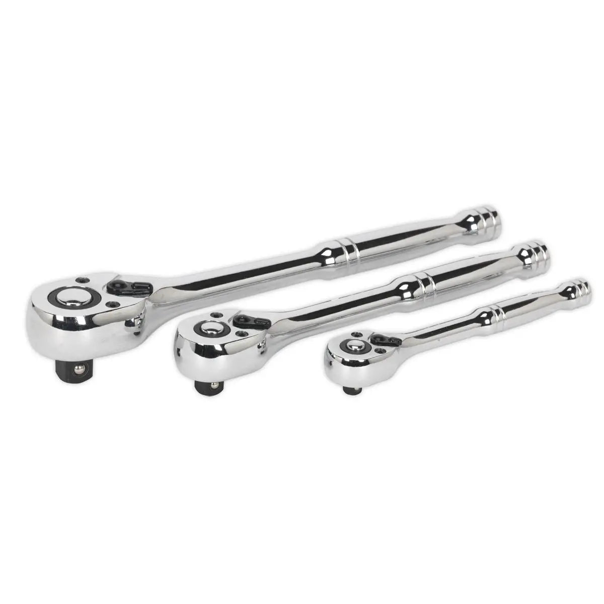 Sealey Premier 3 Piece Pear Head Flip Reverse Ratchet Wrench Set Handle in Tray 