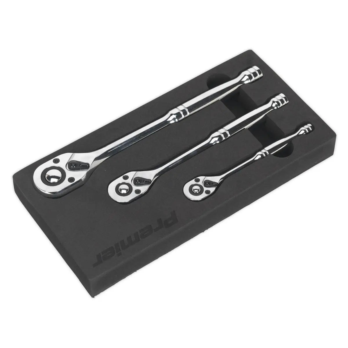 Sealey Premier 3 Piece Pear Head Flip Reverse Ratchet Wrench Set Handle in Tray 