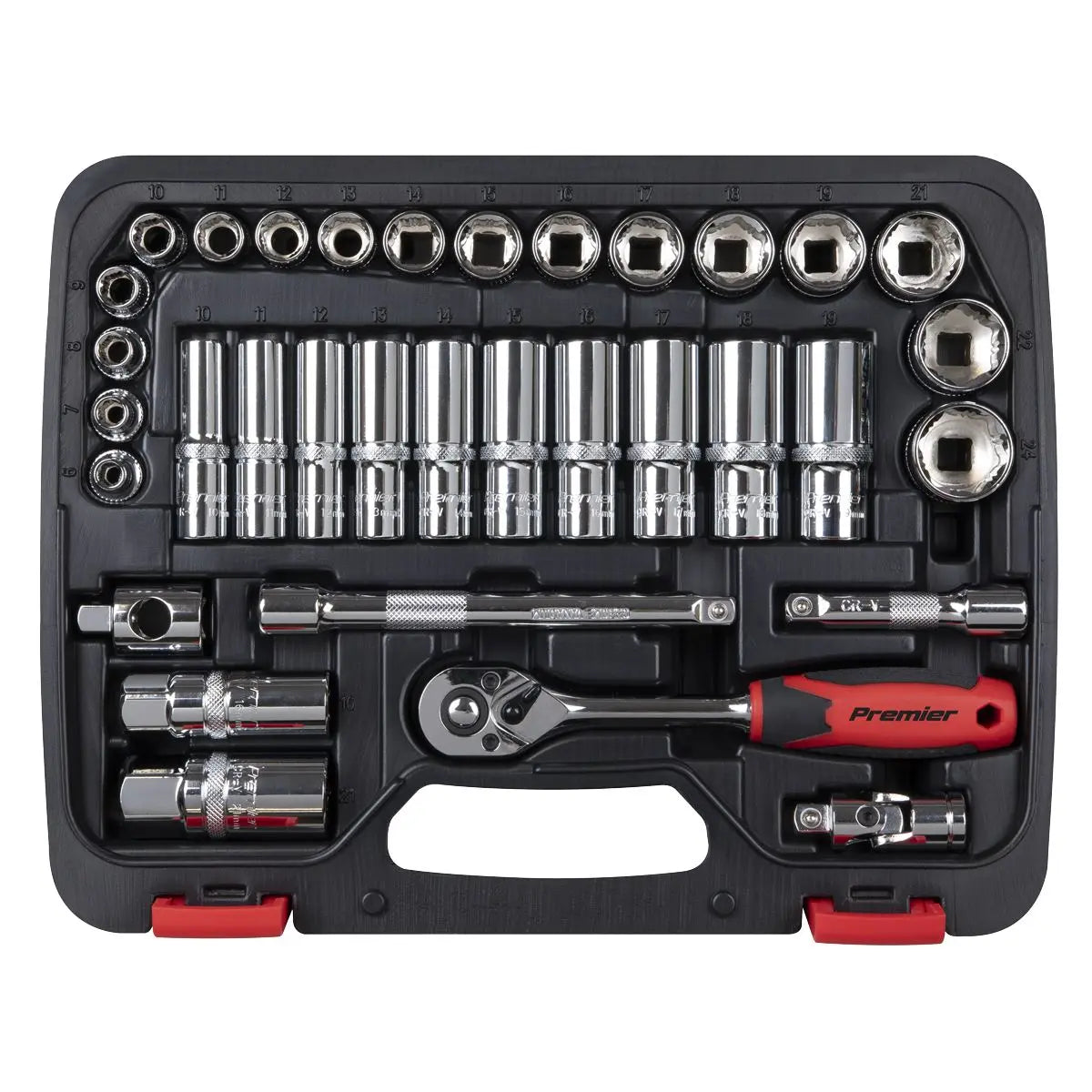 Sealey Premier 34 Piece 3/8" Drive Lock On Socket Set 6-24mm Ratchet Handle 