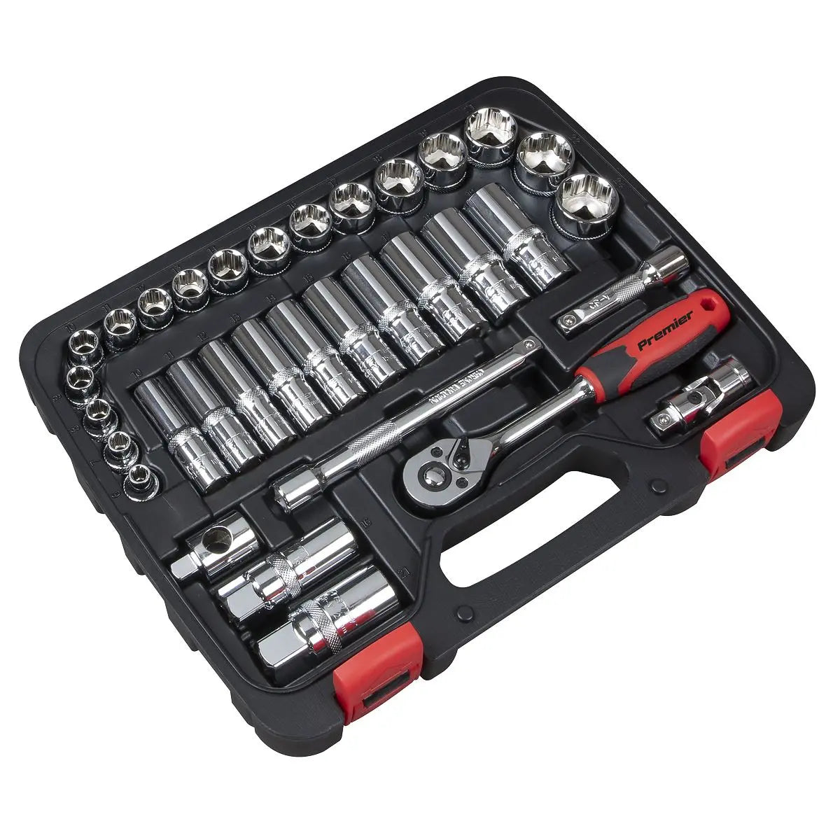 Sealey Premier 34 Piece 3/8" Drive Lock On Socket Set 6-24mm Ratchet Handle 