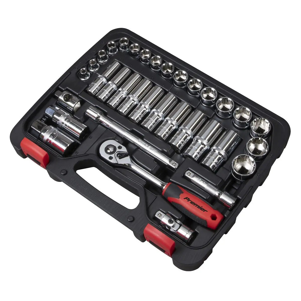 Sealey Premier 34 Piece 3/8" Drive Lock On Socket Set 6-24mm Ratchet Handle 