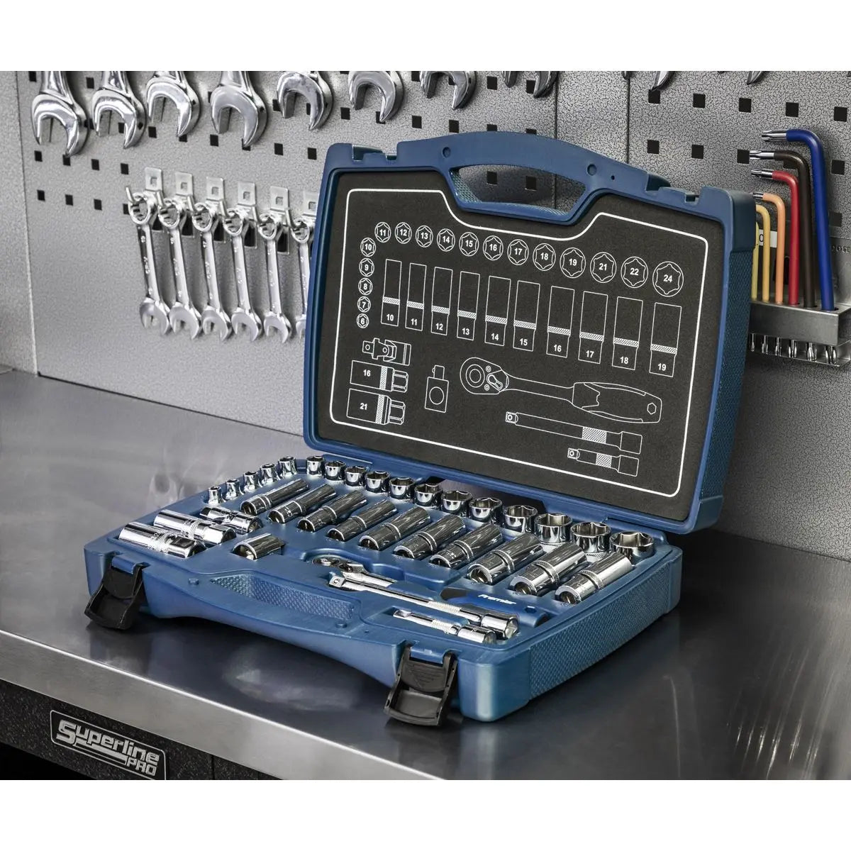 Sealey Premier 34 Piece 3/8" Drive Metric Socket Set 6-24mm WallDrive Ratchet 