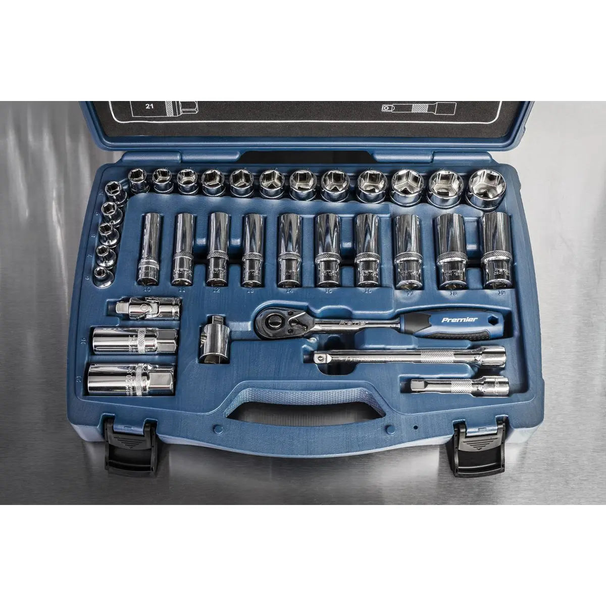 Sealey Premier 34 Piece 3/8" Drive Metric Socket Set 6-24mm WallDrive Ratchet 