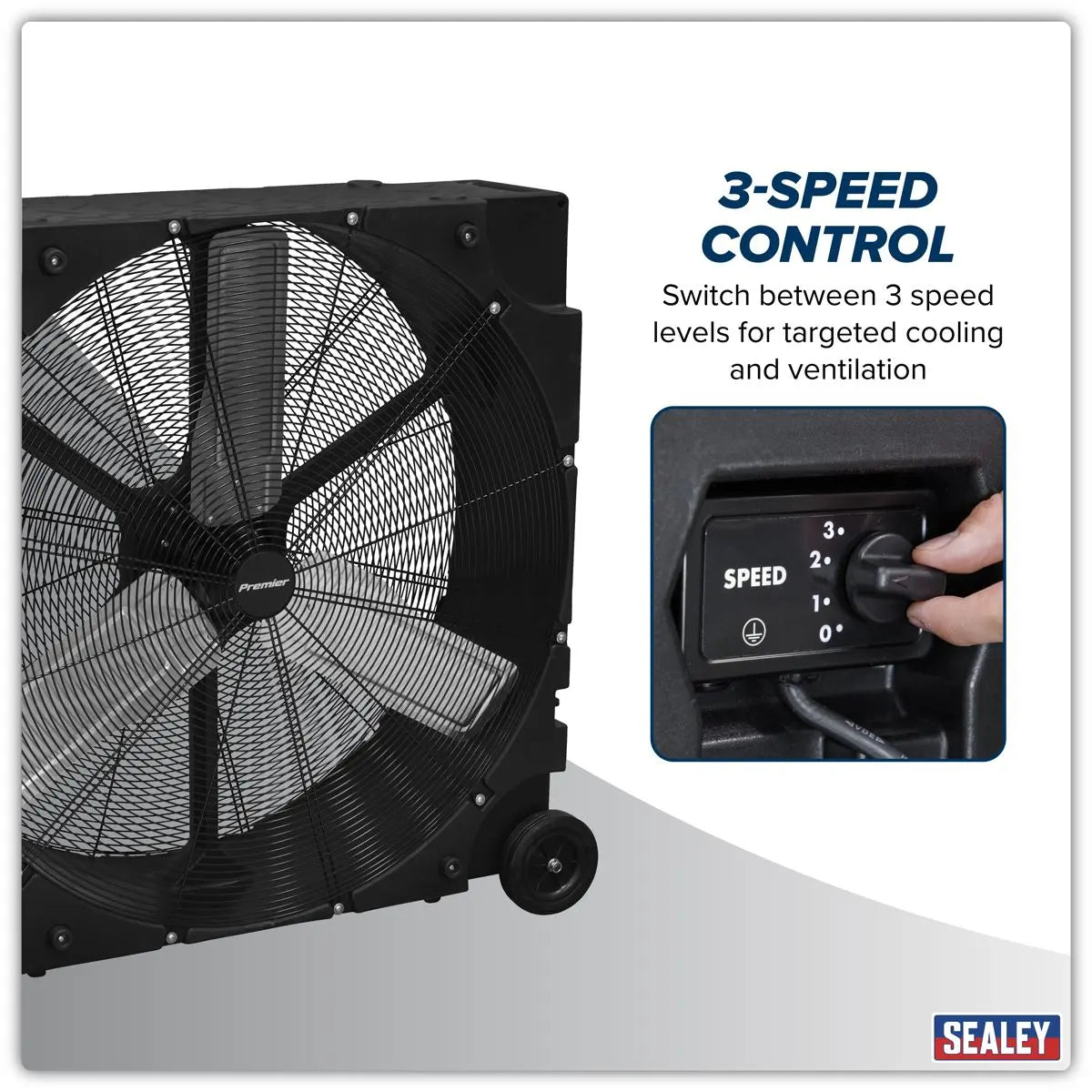 Sealey Premier 36" Industrial High Velocity Rotomould Drum Fan 3-Speed 230V  White Rose Tools