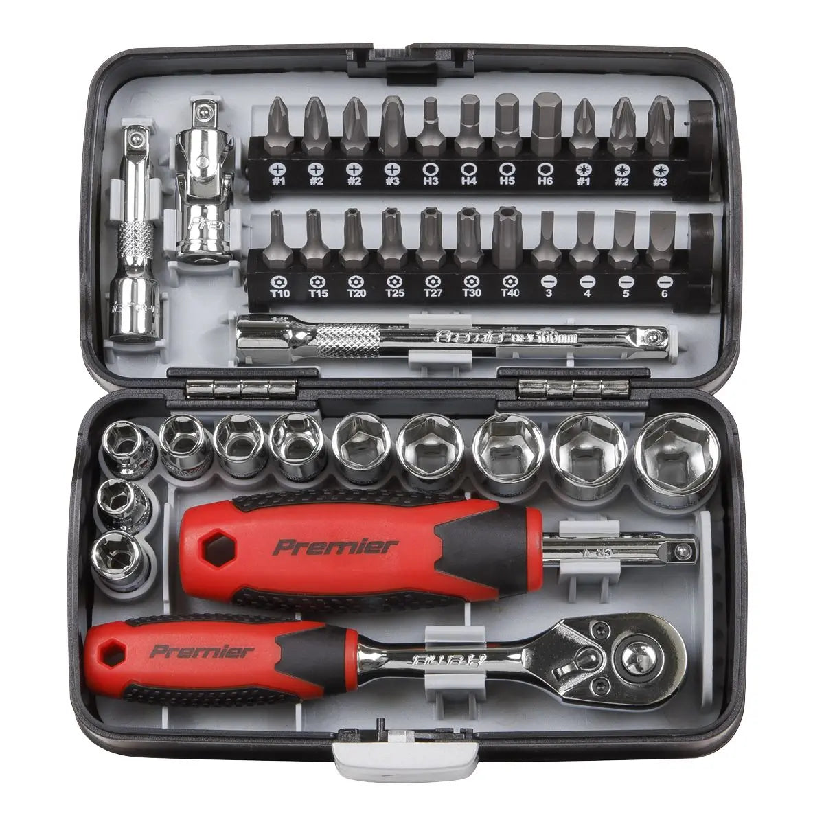 Sealey Premier 38 Piece 1/4" Drive Socket and Screwdriver Bit Set 72 Tooth Ratchet 