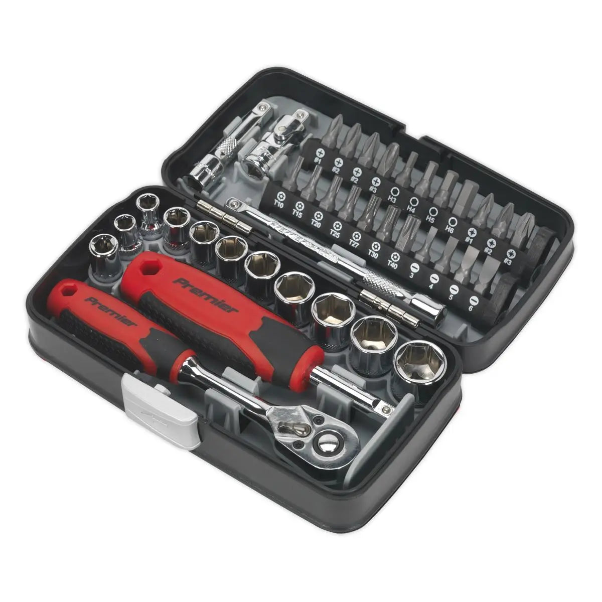 Sealey Premier 38 Piece 1/4" Drive Socket and Screwdriver Bit Set 72 Tooth Ratchet 