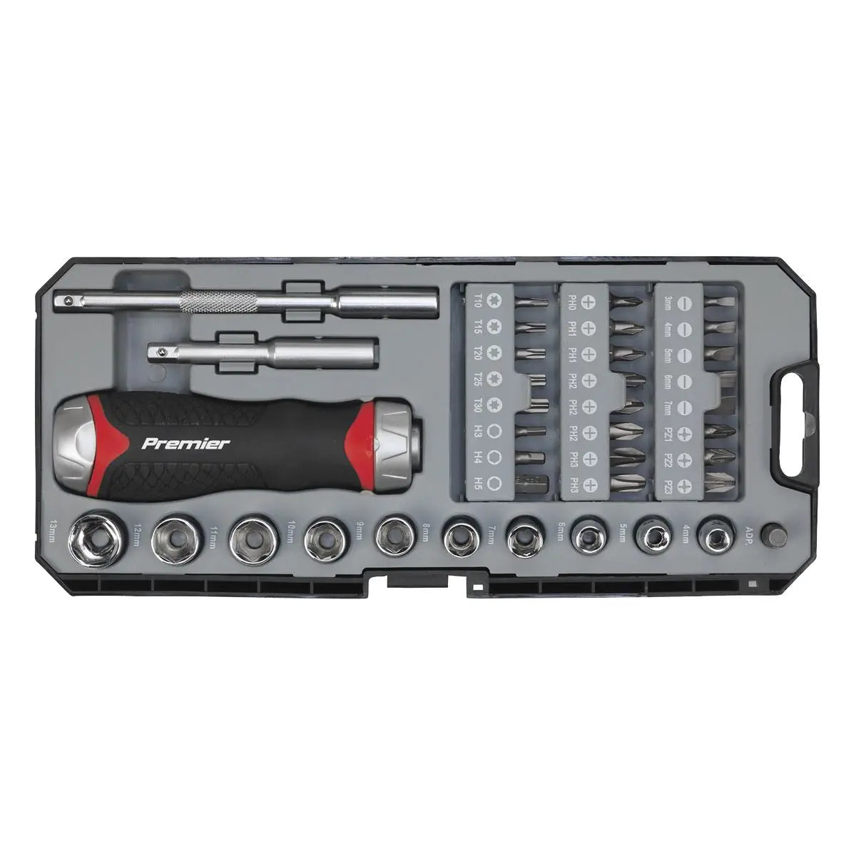 Sealey Premier 38 Piece Fine Tooth Ratchet Screwdriver & Accessory Set Socket Bit Set 
