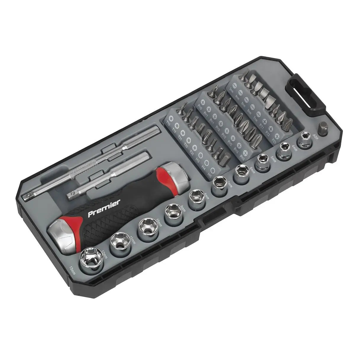 Sealey Premier 38 Piece Fine Tooth Ratchet Screwdriver & Accessory Set Socket Bit Set 