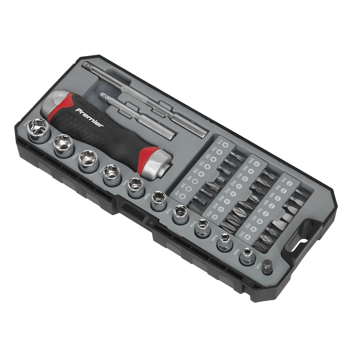 Sealey Premier 38 Piece Fine Tooth Ratchet Screwdriver & Accessory Set Socket Bit Set 