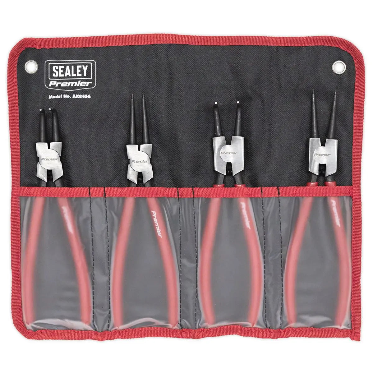 Sealey Premier 4 Piece 230mm Circlip Pliers Set in Storage Hanging Pouch Bent Nose Straight 