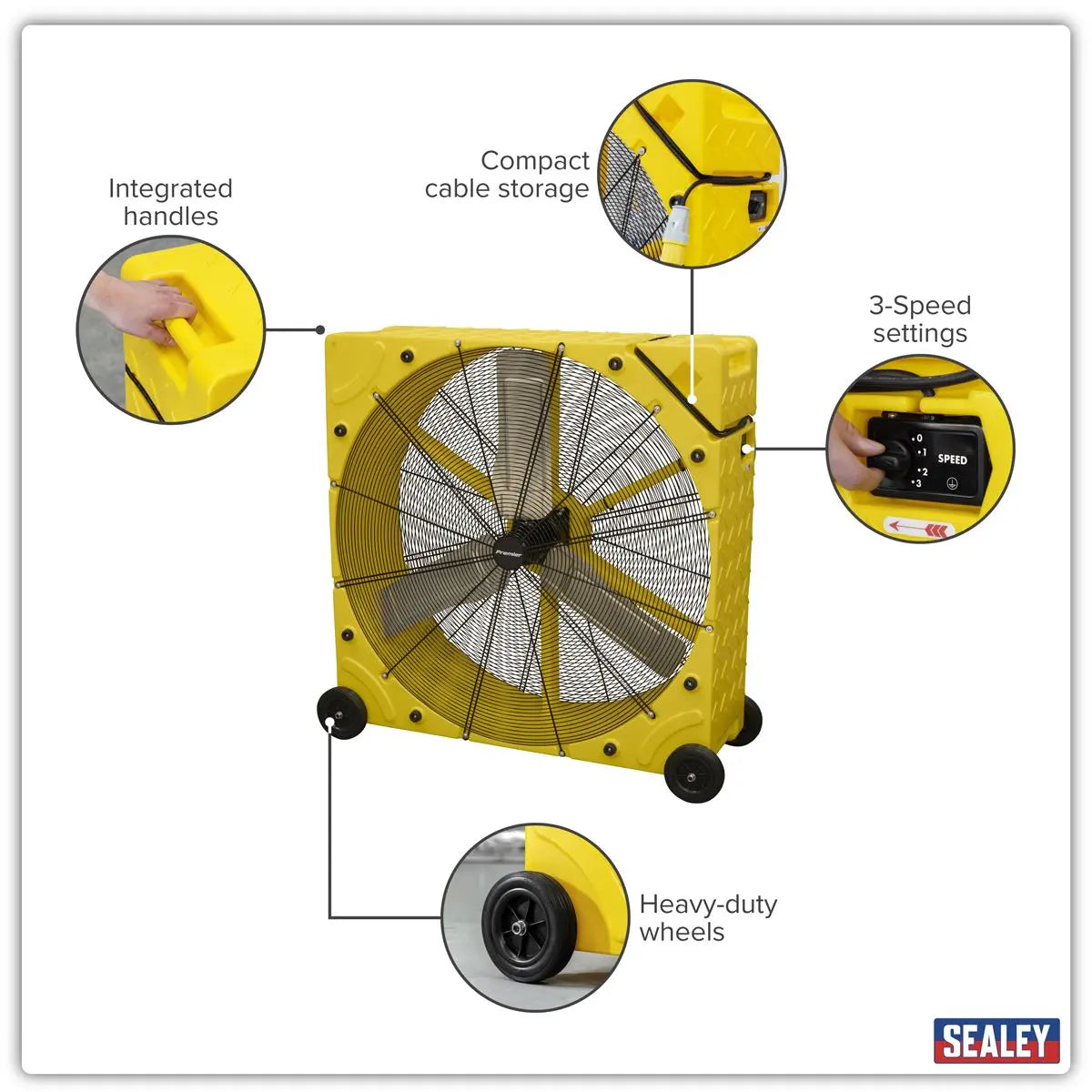 Sealey Premier 42" Industrial High Velocity Rotomould Drum Fan 3-Speed 110V  White Rose Tools