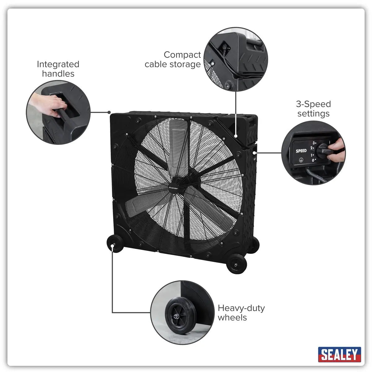 Sealey Premier 42" Industrial High Velocity Rotomould Drum Fan 3-Speed 230V  White Rose Tools