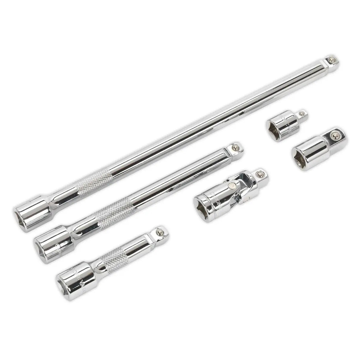 Sealey Premier 6 Piece 3/8" Drive Wobble Extension Bar, Adaptor and Universal Joint Set 
