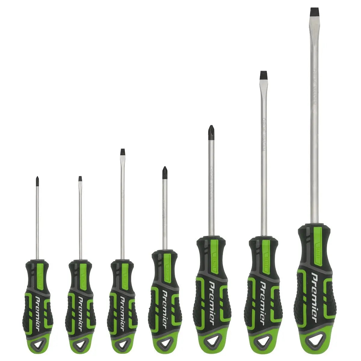 Sealey Premier 7 Piece GripMAX Screwdriver Set Slotted Phillips (Hi-Vis Green)  White Rose Tools