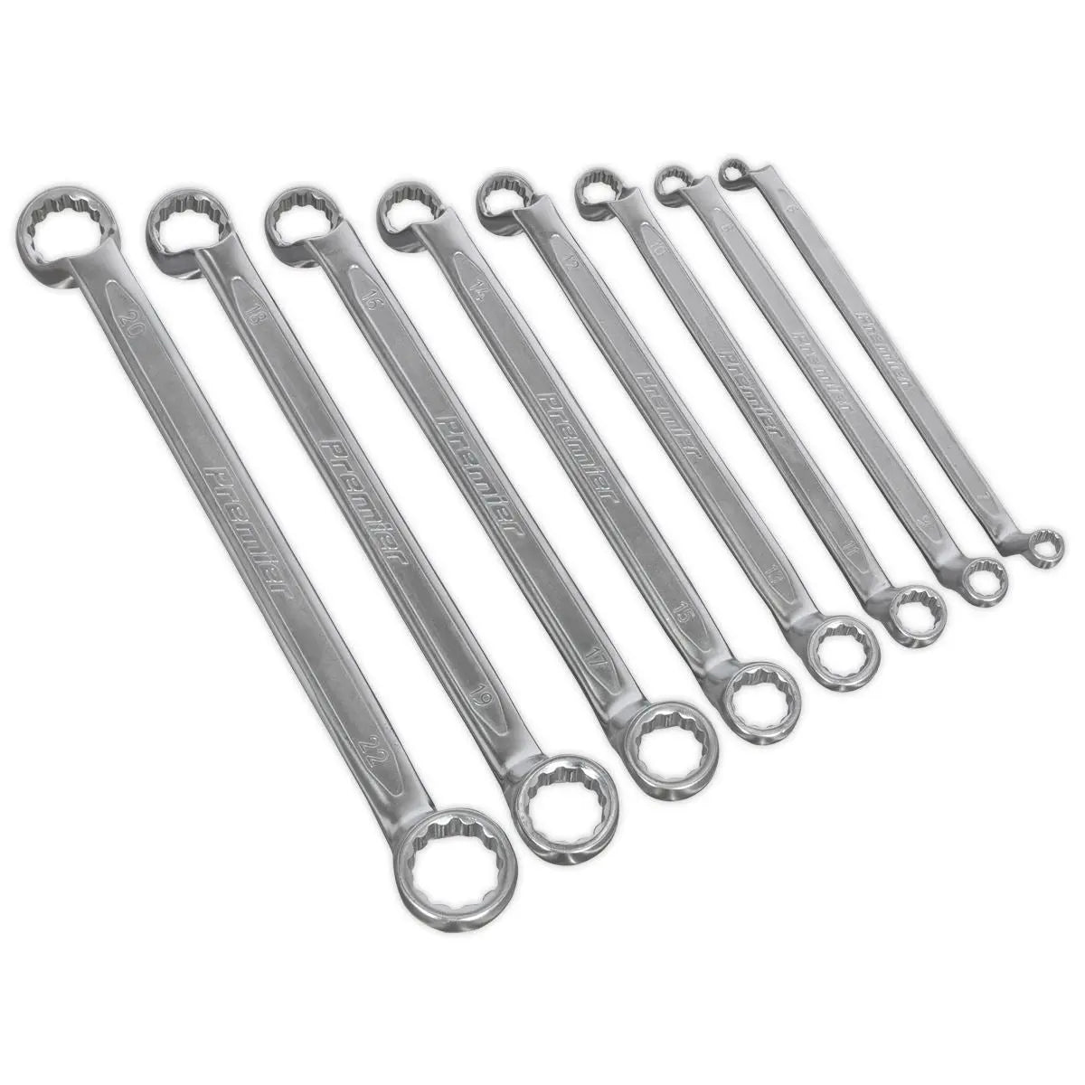 Sealey Premier 8 Piece Cold Stamped Offset Double End Ring Spanner Set Metric 