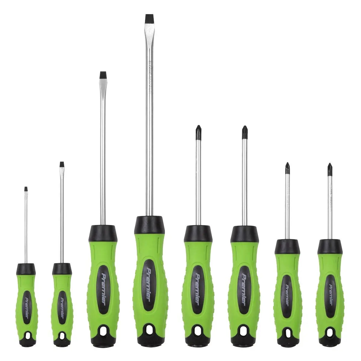 Sealey Premier 8 Piece Hi-Vis Screwdriver Set Magnetic Tips Slotted Pozi Phillips 