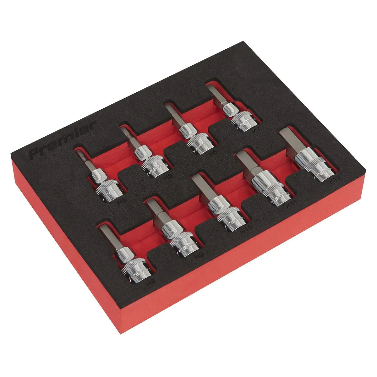 Sealey Premier 9 Piece 3/8" Drive Hex Key Socket Bit Set in EVA Tray 4-12mm 