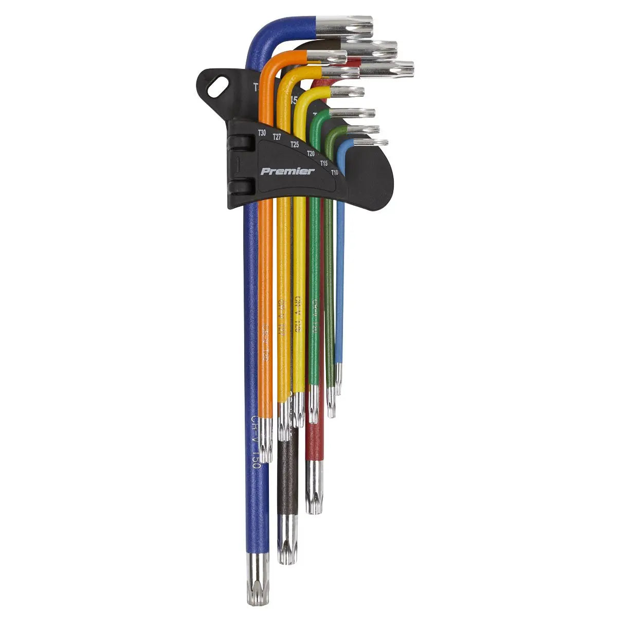 Sealey Premier 9 Piece Colour Coded Extra Long Trx-Star Key Set T10-T50 Safe Storage 