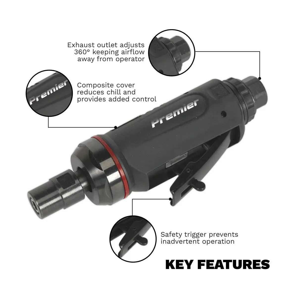 Sealey Premier Air Die Grinder Midi Size Straight Premier 