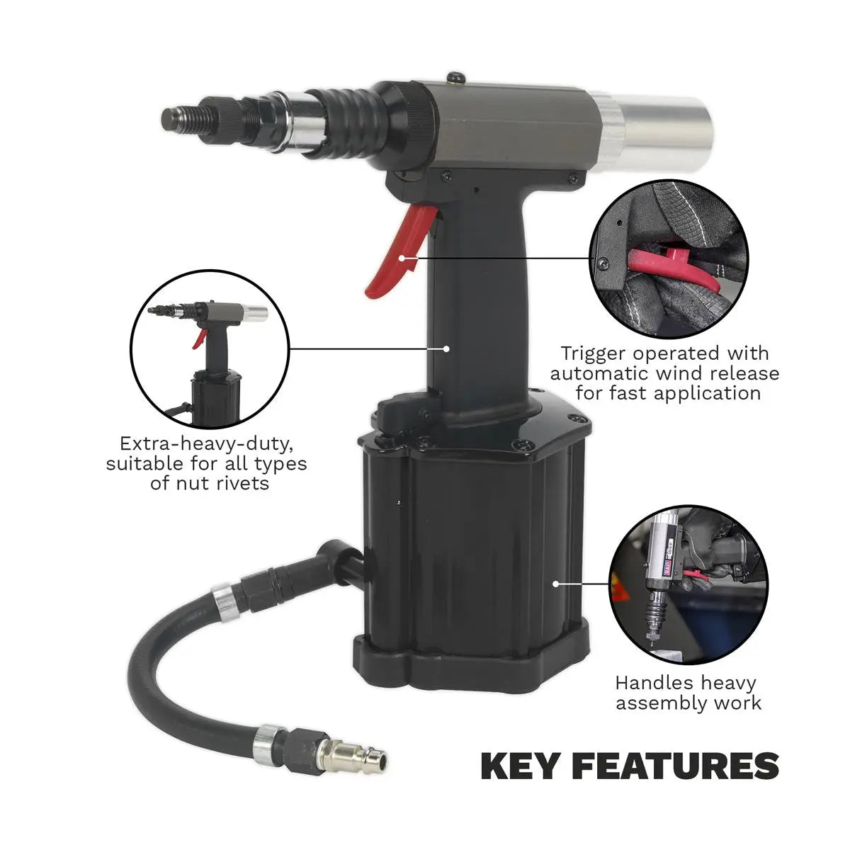 Sealey Premier Air/Hydraulic Nut Riveter Heavy-Duty Vacuum System 