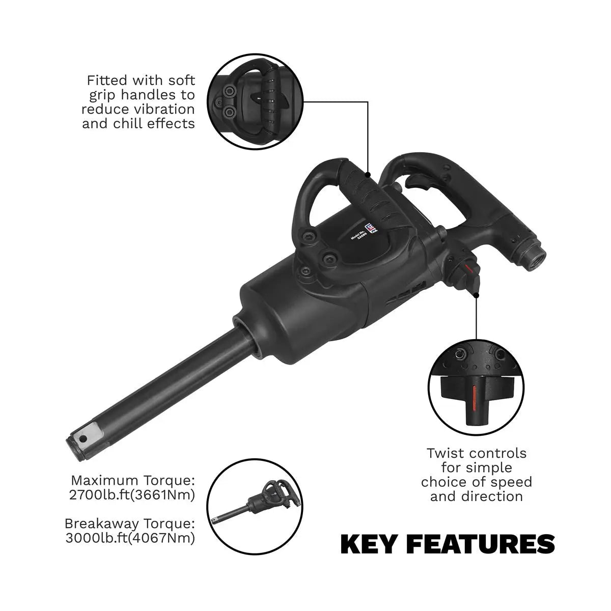 Sealey Premier Air Impact Wrench 1"Sq Drive Twin Hammer 