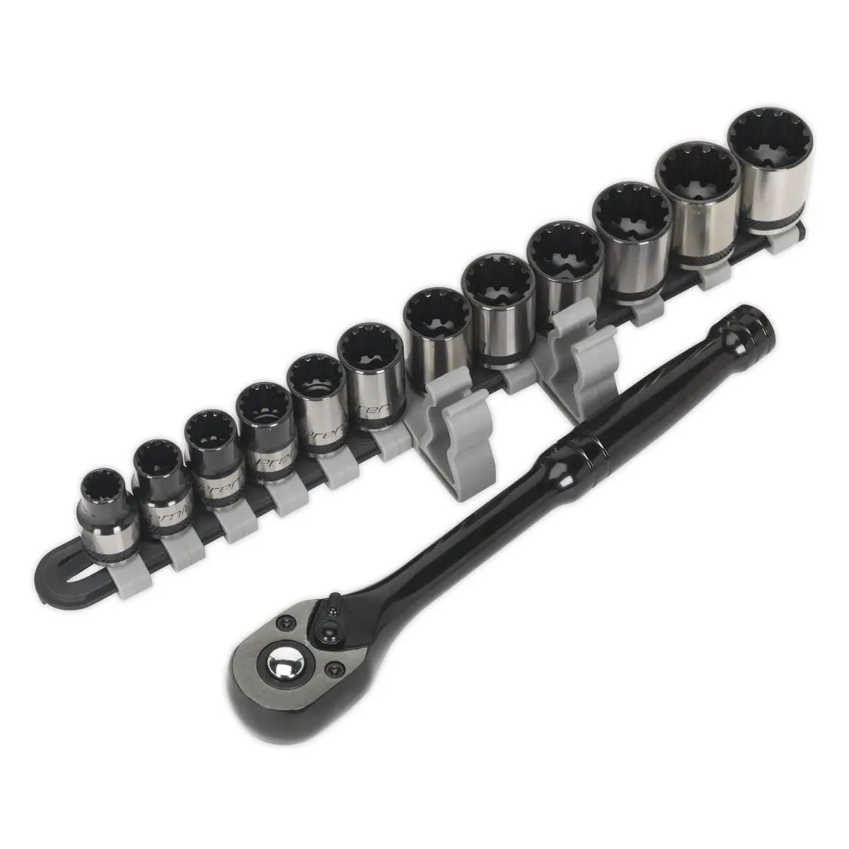 Sealey Premier Black 13 Piece 3/8" Drive Total Drive Socket Set 8-19mm Spline Hex 