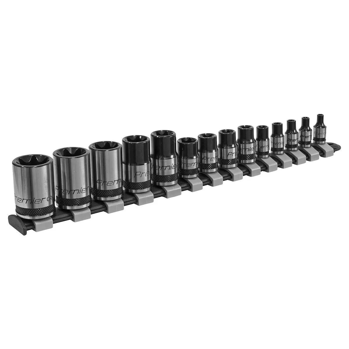 Sealey Premier Black 14 Piece 1/4" 3/8" 1/2" Drive Trx-Star Socket Set E4-E24  White Rose Tools