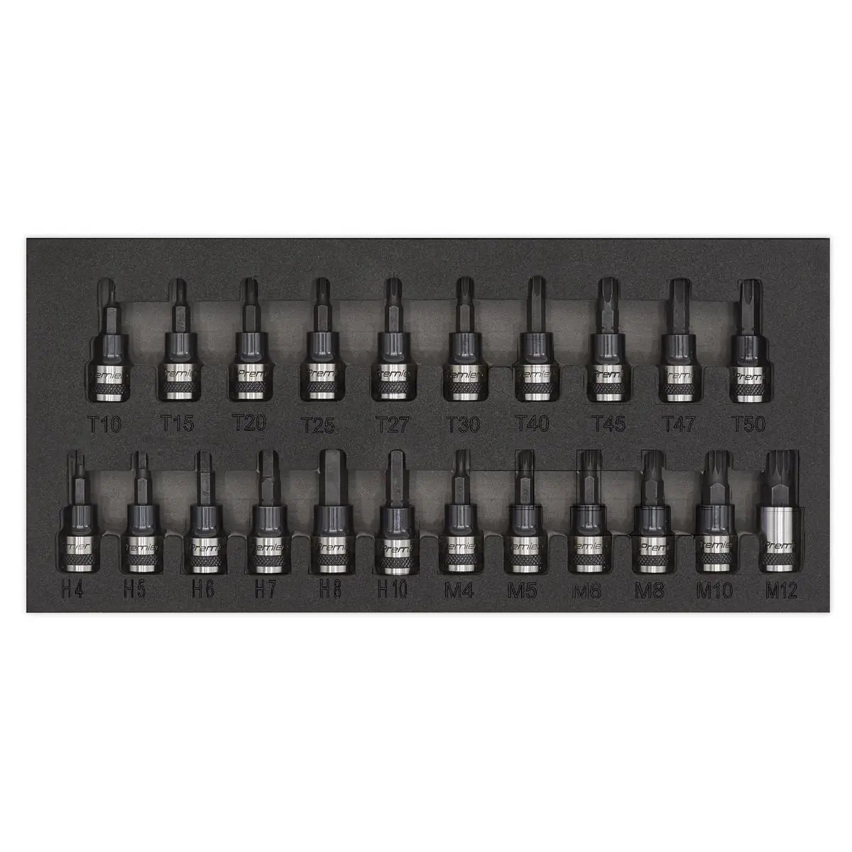 Sealey Premier Black 22 Piece 3/8" Drive Trx-Star Hex Spline Socket Bit Set 