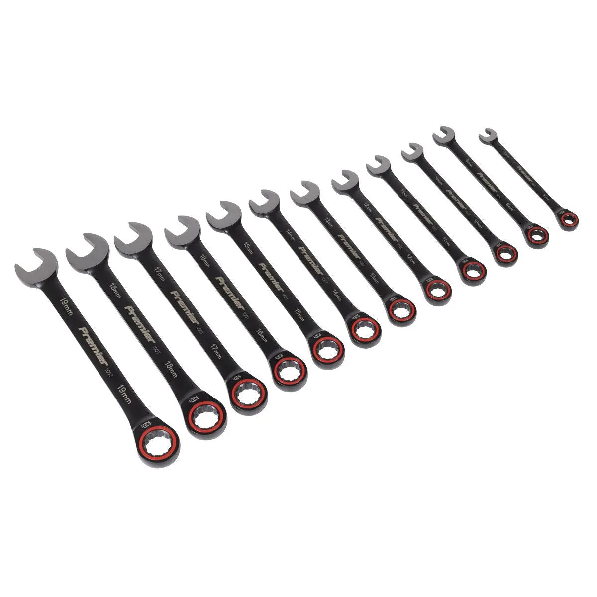 Sealey Premier Black Premier Black Combination Ratchet Spanner Set 12pc  White Rose Tools