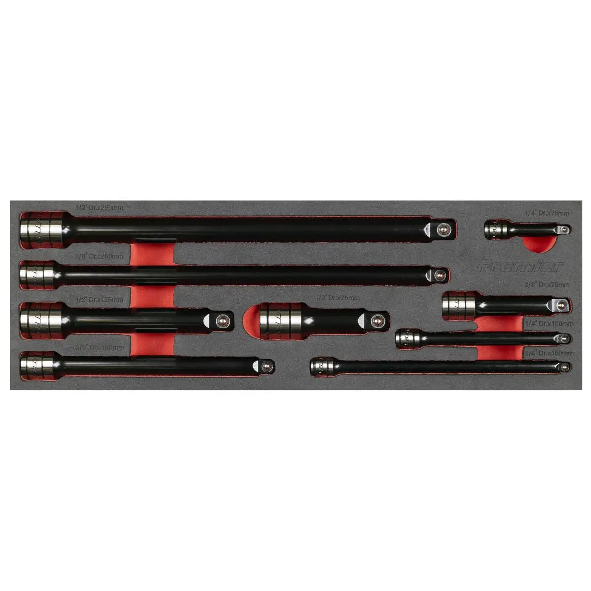 Sealey Premier Black Premier Black Wobble/Rigid Extension Bar Set 1/4", 3/8" & 1/2"Sq Drive 9pc - Premier Black  White Rose Tools