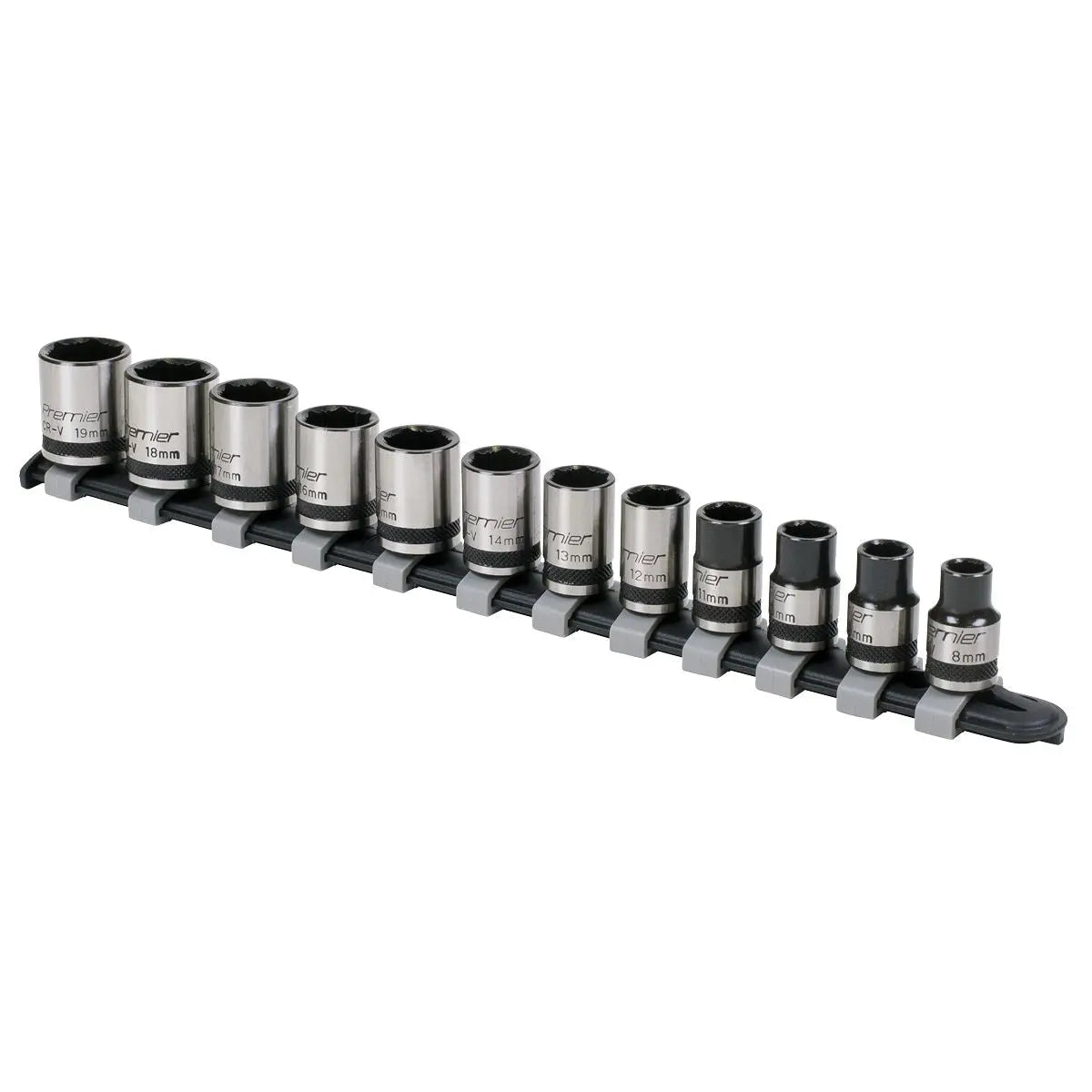 Sealey Premier Black Socket Set 12pc 3/8"Sq Drive Lock-On™ 6pt Metric - Premier Black 