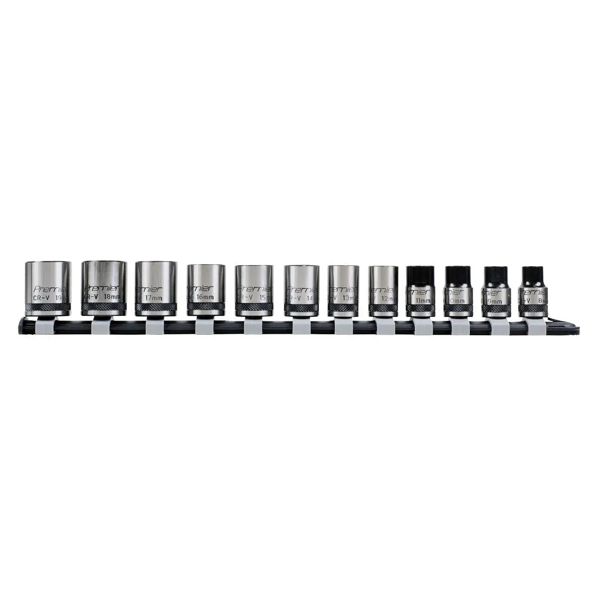 Sealey Premier Black Socket Set 12pc 3/8"Sq Drive Lock-On™ 6pt Metric - Premier Black 