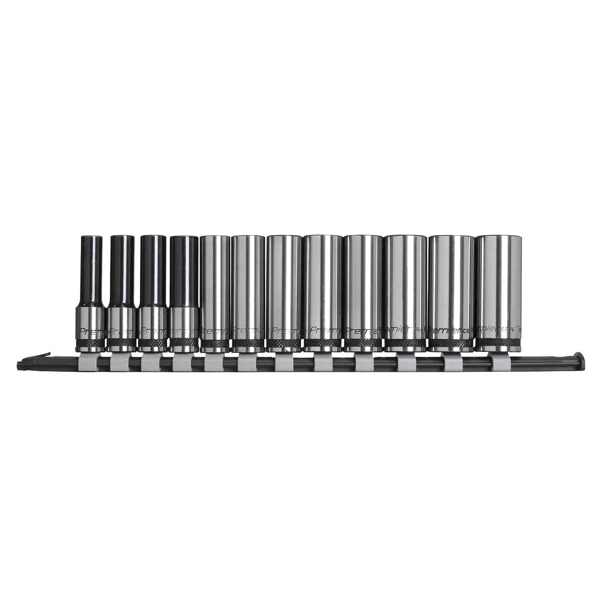 Sealey Premier Black Socket Set Deep 12pc 3/8"Sq Drive Metric - Premier Black 