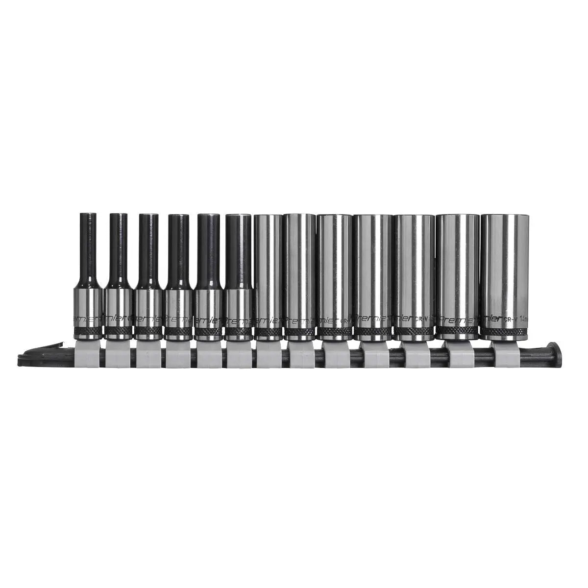 Sealey Premier Black Socket Set Deep 13pc 1/4"Sq Drive Metric - Premier Black 