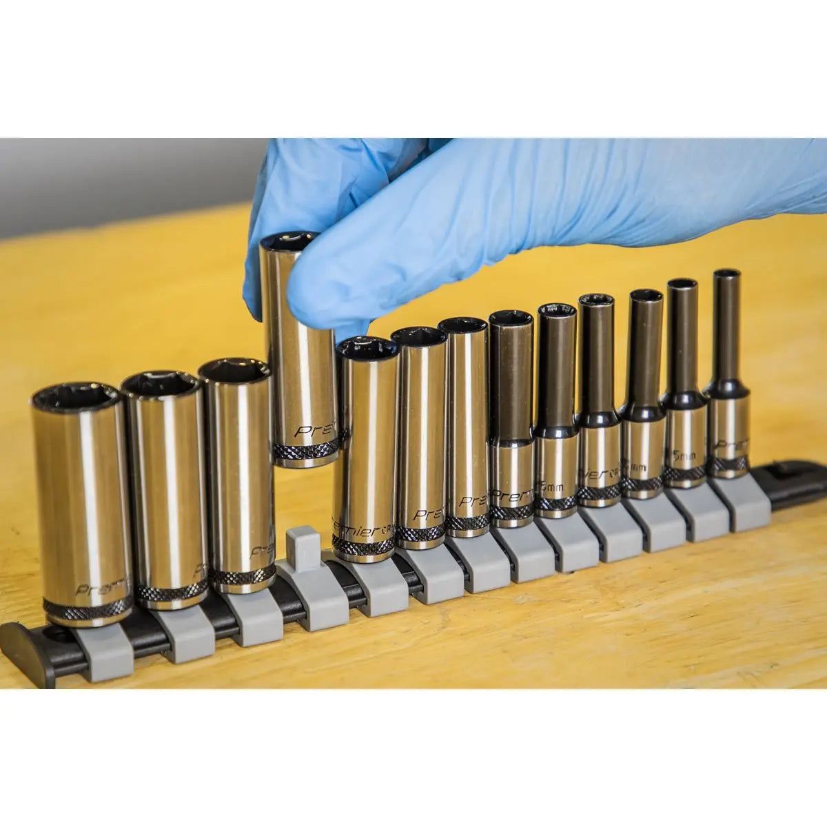 Sealey Premier Black Socket Set Deep 13pc 1/4"Sq Drive Metric - Premier Black 