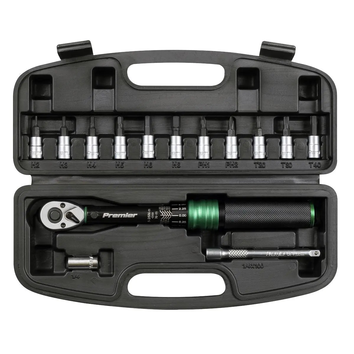 Sealey Premier Black Torque Wrench Set 1/4"Sq Drive 5-25Nm 14pc  White Rose Tools