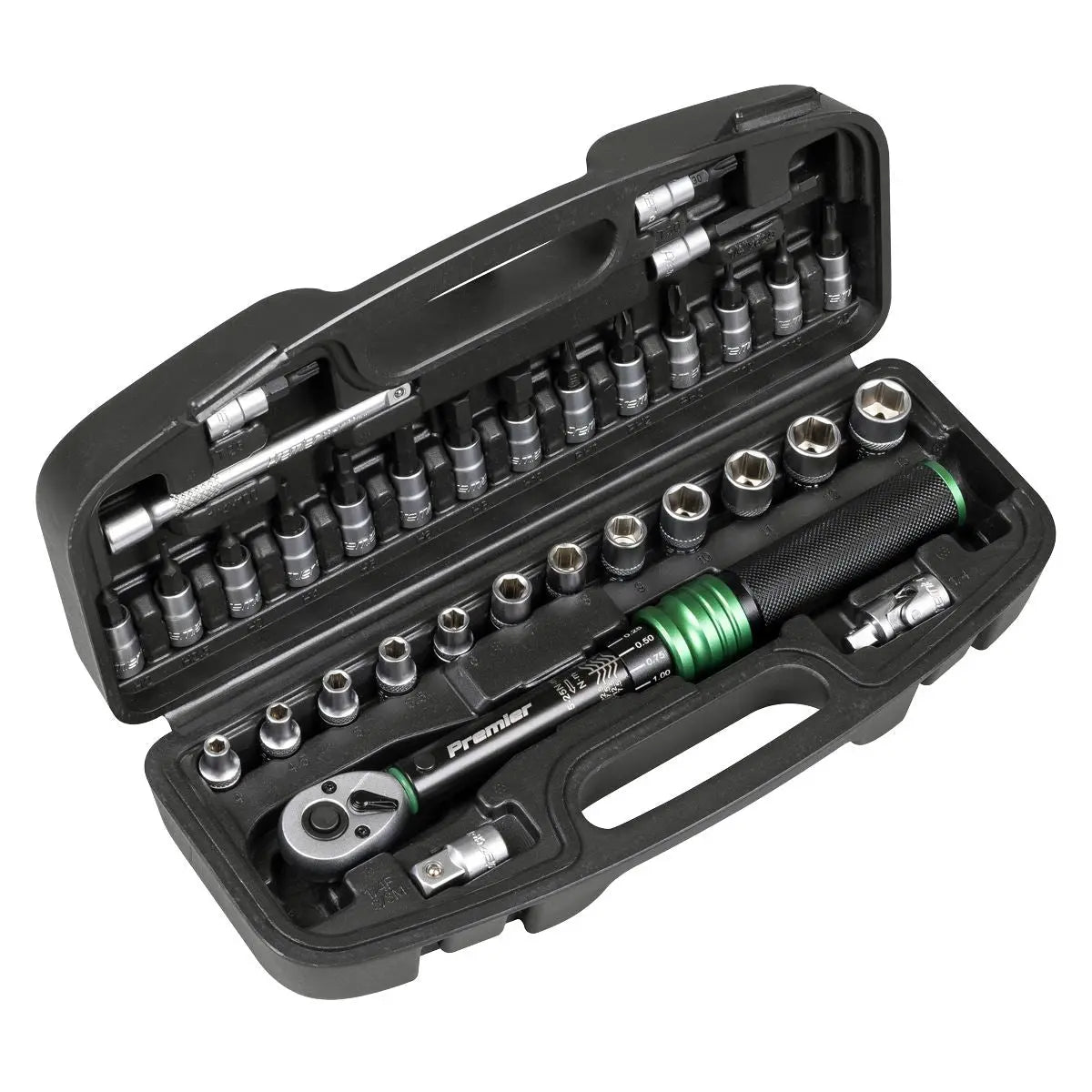 Sealey Premier Black Torque Wrench Set 1/4"Sq Drive 5-25Nm 33pc  White Rose Tools