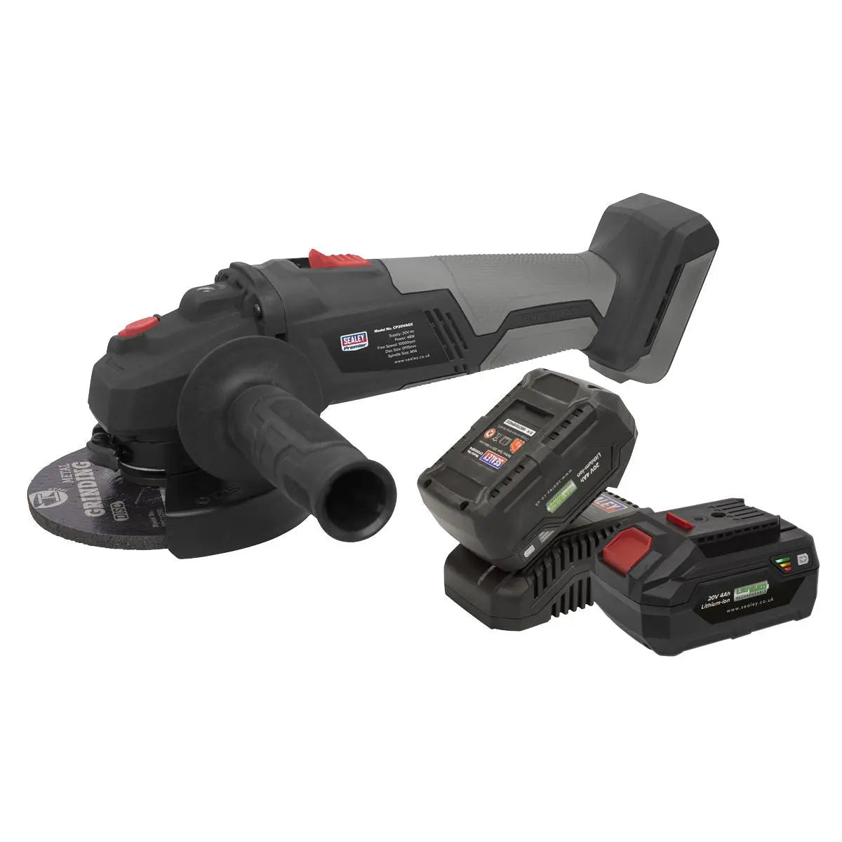 Sealey Premier Brushless Angle Grinder Kit 20V 4Ah SV20 Series - 2 Batteries 
