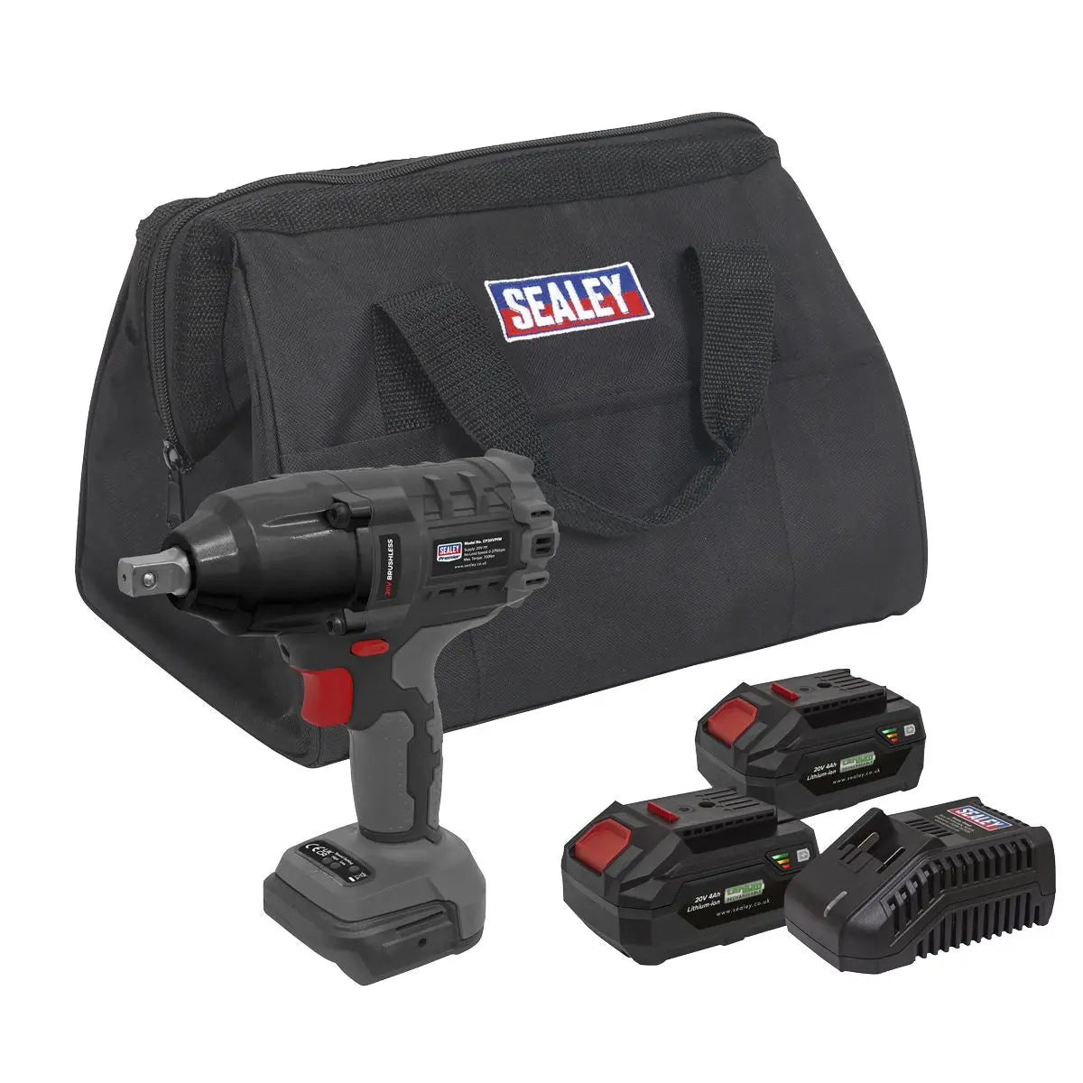 Sealey Premier Brushless Impact Wrench Kit 1/2"Sq Drive 20V 4Ah SV20 Series - 2 Batteries 