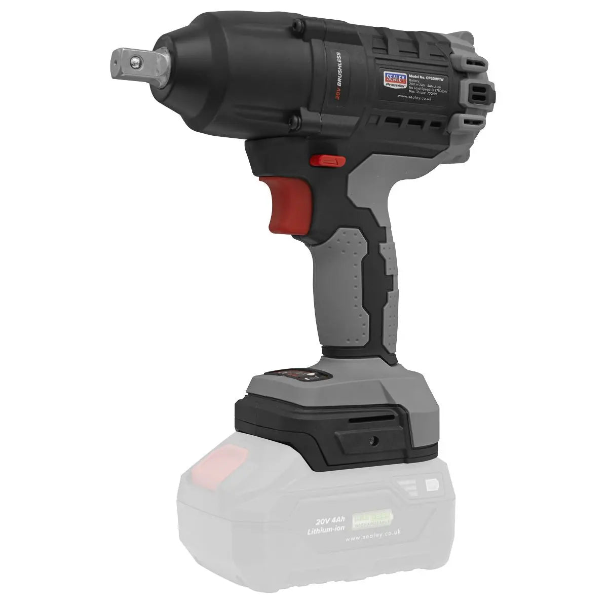 Sealey Premier Brushless Impact Wrench Kit 1/2"Sq Drive 20V 4Ah SV20 Series - 2 Batteries 