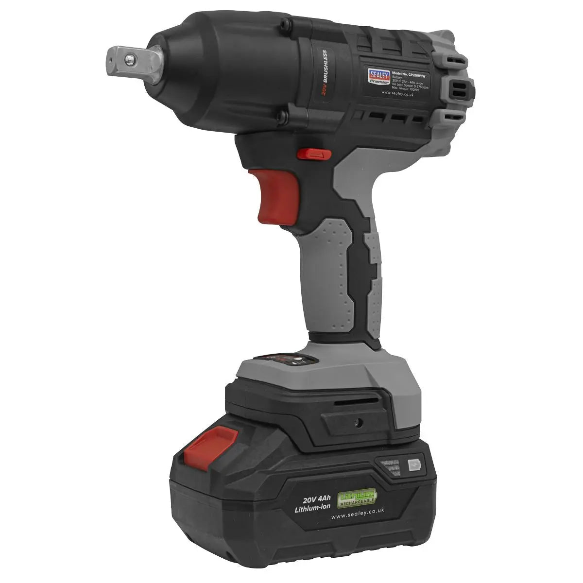 Sealey Premier Brushless Impact Wrench Kit 1/2"Sq Drive 20V 4Ah SV20 Series 