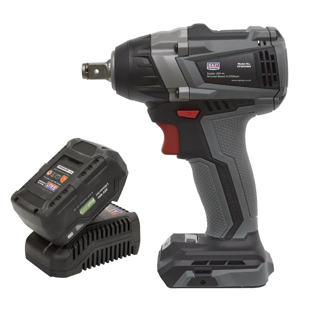 Sealey Premier Brushless Impact Wrench Kit 1/2"Sq Drive 20V SV20 Series 350Nm 4Ah 