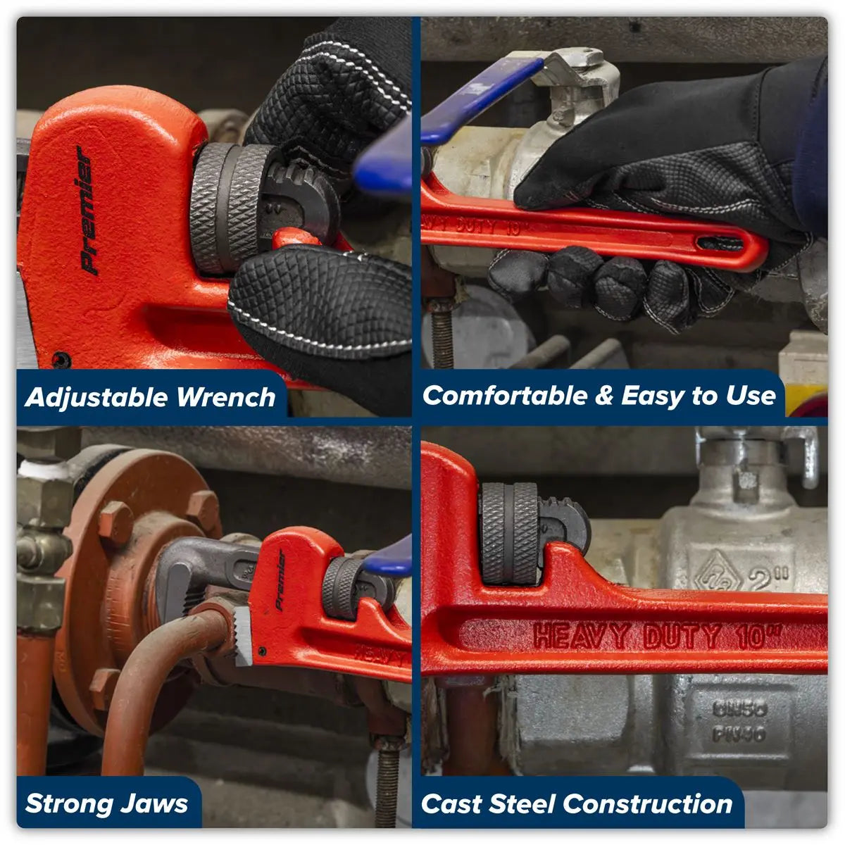 Sealey Premier Cast Steel Pipe Wrench European Pattern 250mm  White Rose Tools