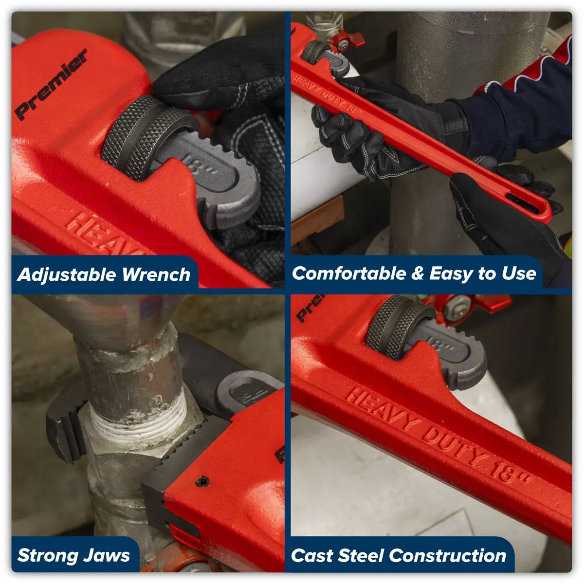 Sealey Premier Cast Steel Pipe Wrench European Pattern 450mm  White Rose Tools