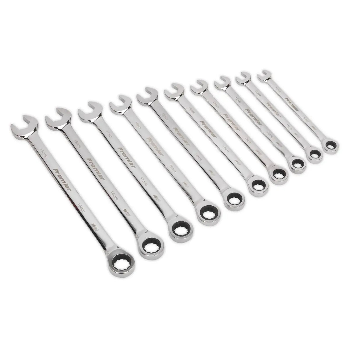 Sealey Premier Combination Ratchet Spanner Set 10pc Extra-Long Metric 