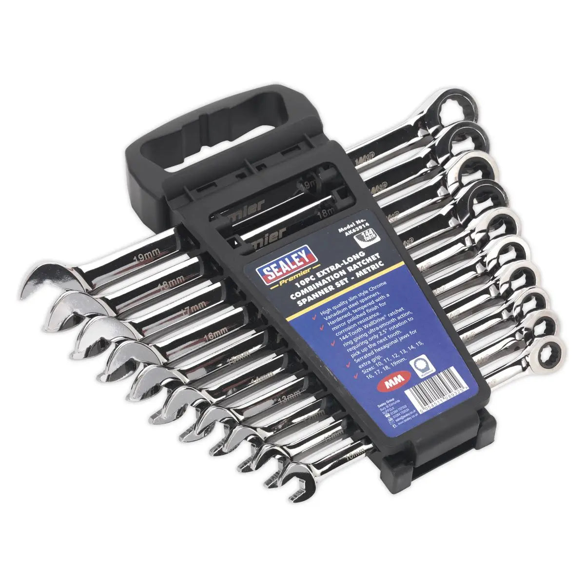 Sealey Premier Combination Ratchet Spanner Set 10pc Extra-Long Metric 